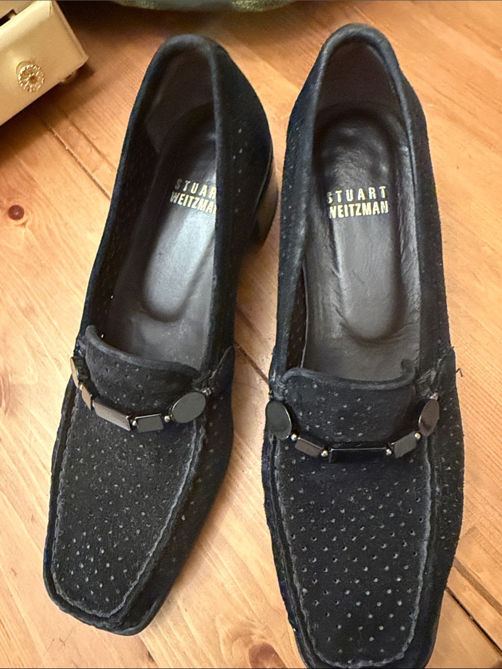 Stuart Weitzman Black Suede Stud-Trim Loafers size 6